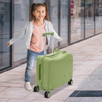 18 Inch Kid Ride On Suitcase, Ride-on Luggage with 4 Universal Wheels, Cute Lightweight Tow-Along Luggage with Password Lock, Rolling Luggage for Short Trips, School Trips, Outings (Olive green)