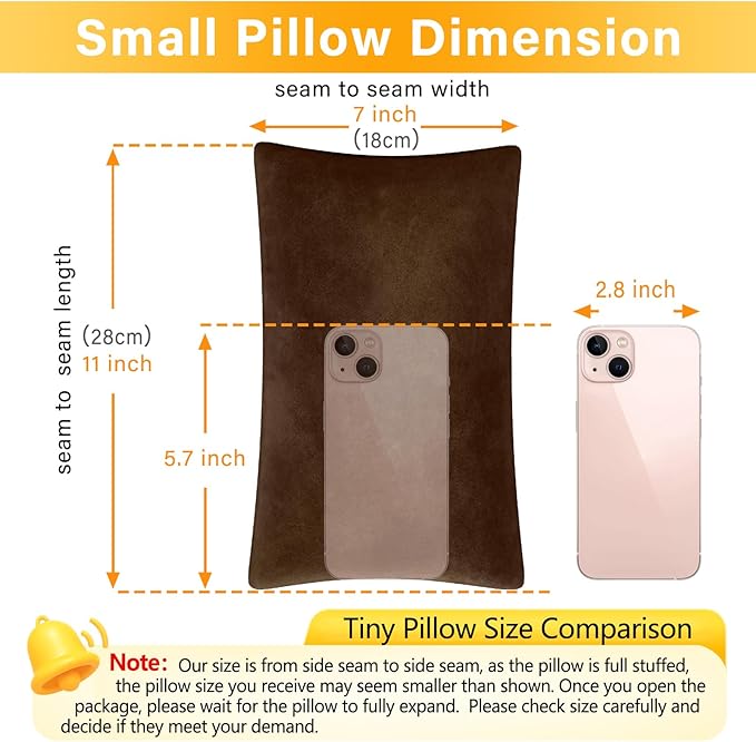 2 Pack Small Pillow, Memory Foam Mini Pillow 11 X 7 Inches for Travel, Sleeping, Nap and Neck, Knee, Lumbar Support, Tiny Cushion for Pet, Dogs (Brown)