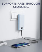 VRURC Portable Charger Built-in Cables and AC Wall Plug, USB C Power Bank 10000mAh, Travel Essentials Phone Charger Compact Lightweight External Battery Pack for Smart Phones, Tablets etc-Blue