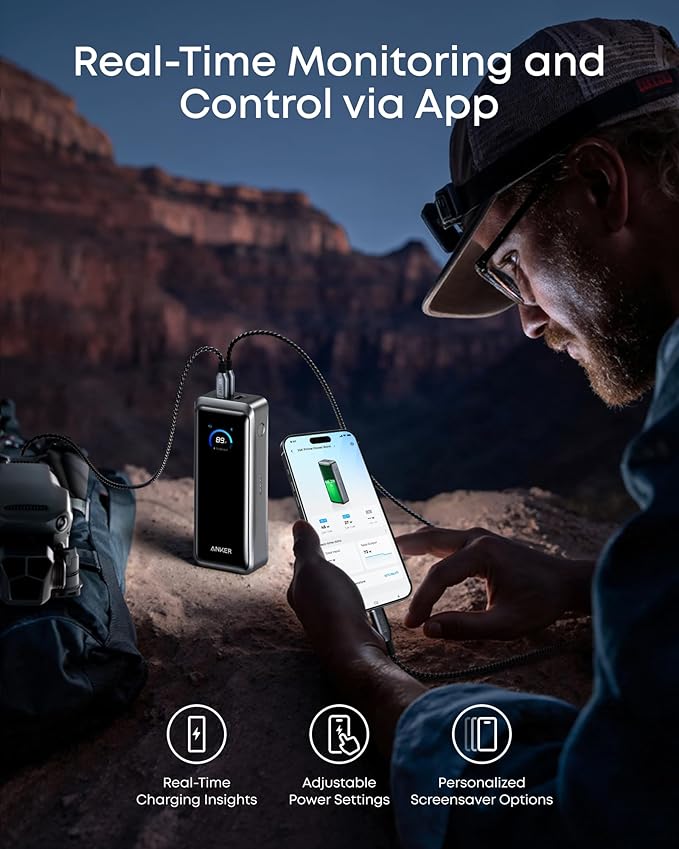 Anker Prime Power Bank, 26,250mAh 3-Port Portable Charger with 300W Max Output, Two-Way Charging, TSA-Approved, App Control, for MacBook, iPhone 17/16 Series, and More (Base Not Included)