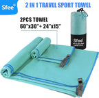 Sfee 2 Pack Microfiber Travel Towel, Quick Dry Towel Camping Towel Large Beach Towel Super Absorbent Compact Lightweight Sport Gym Towels for Beach, Gym, Hiking, Pool, Backpacking, Bath, Yoga