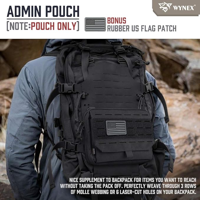 WYNEX Tactical Admin Pouch With Tri-Fold Open Design, MOLLE Tool Pouch, First Aid Pouch, EDC Utility Pouches, Tools Bag Attachment Organizer - Includes U.S.A Flag Patch