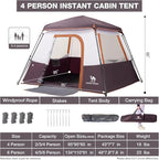 Camping Tents 4/6 Person Pop Up Instant Tent - Setup in 60s for Family Camping, Windproof Design, Family Cabin Tent with Rainfly & Backpack Carry Bag
