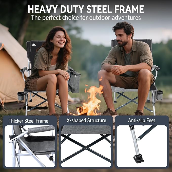Ablazer 2-Pack Camping Chairs for Adults, Support 350LBS Lawn Chairs with Cup Holder & Cooler Bag, Folding Chairs for Outdoor, Fishing, RV Trip