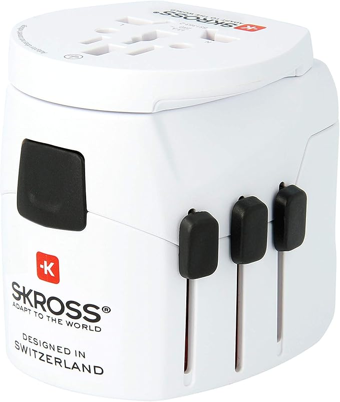 SKROSS Pro Light World Travel Adapter with USB | 3-Pole Travel Adaptor with Slide System | Designed for 200+ Countries | Compact and Reliable | White