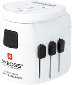 SKROSS Pro Light World Travel Adapter with USB | 3-Pole Travel Adaptor with Slide System | Designed for 200+ Countries | Compact and Reliable | White
