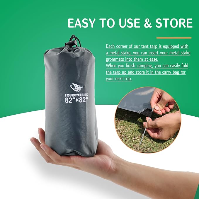 Camping Tarp Waterproof with Carry Bag for Under Tent, Ultralight Tent Footprint for Ground Camping Hiking (86" x 57")