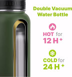 Insulated Water Bottle - 32 oz Stainless Steel Vacuum Wide Mouth Sports Flask With Silicone Boot - Reusable Metal Travel Bottle With Spout Lid (Grass Green)