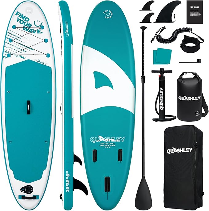 Quashley Inflatable Stand Up Paddle Board,10-11ft Inflatable Paddleboards 32/34 Inch Wide,All Around SUP for Beginners with Lightweight Paddle,Hand Pump,Backpack,Leash,Durable & Portable iSUP Board