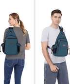 MOSISO Sling Backpack,Canvas Crossbody Hiking Daypack Bag with Anti-theft Pocket, Teal Green