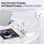 European Plug Adapter, Unidapt US to UK Europe Power Strip for EU/UK/US with USB C and 4 USB Ports, 3 AC Outlets, Wall Mountable, 5ft Extension Cord, for Travel Cruise Ship Home