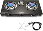 Propane Stove 3 Burner Gas Stove, 34000 BTU High-Efficiency Auto Ignition Tempered Glass LPG Cooktop with CSA Regulator and Hose – for Outdoor Camping, RV, and Emergency Cooking