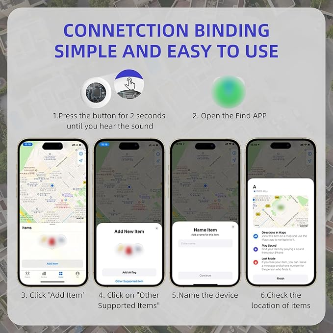 Mini GPS Tracker for Vehicles, Smart Tag Tracking Device, Key Finder Locator with Sound, Car Tracker No Subscription Work with Find My(iOS Only) for Kids, Dogs, Key, Luggage (White)