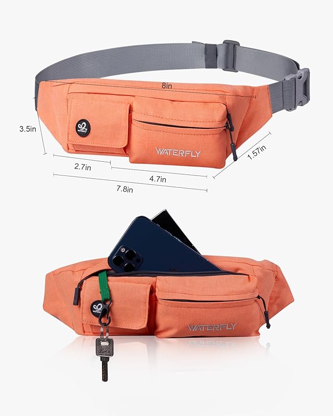 WATERFLY Fanny Pack Slim Soft Polyester Water Resistant Waist Bag Pack for Man Women Carrying iPhone 8 Samsung S6 (Orange)