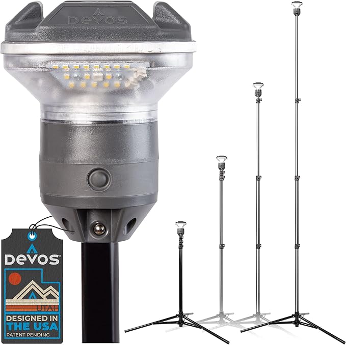 Devos Outdoor LightRanger 1200 - High-Performance LED Tripod Lantern with Adjustable Height, 9 Feet Tall with 1200 Lumens Brightness, and Long Battery Life.