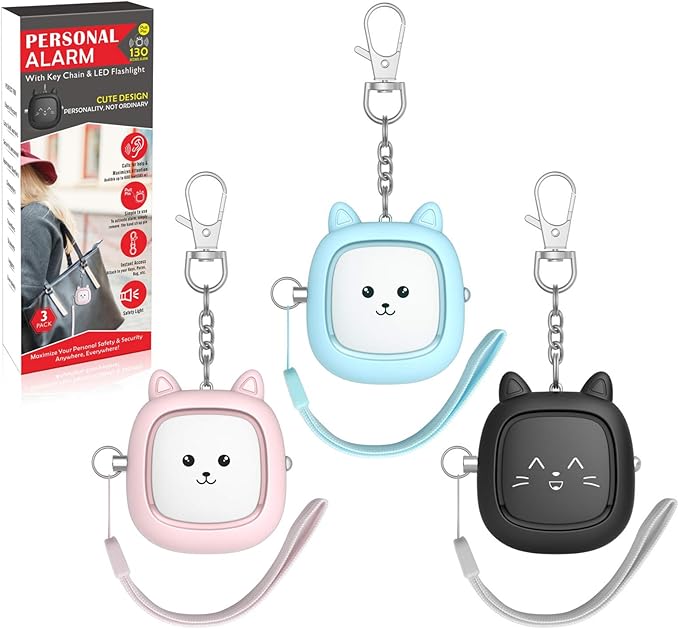 Personal Safety Alarm, VIGOROAD 3 Pack Loud 130dB Siren Emergency Panic Alarm with LED Light, Easy Pull Pin Keychain Self-Defense Security Alarm for Women, Seniors, Kids