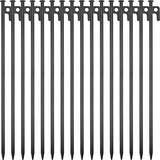 16 Pack Tent Stakes Heavy Duty Metal Tent Pegs for Camping Steel Tent Stakes 16 inch Unbreakable and Inflexible
