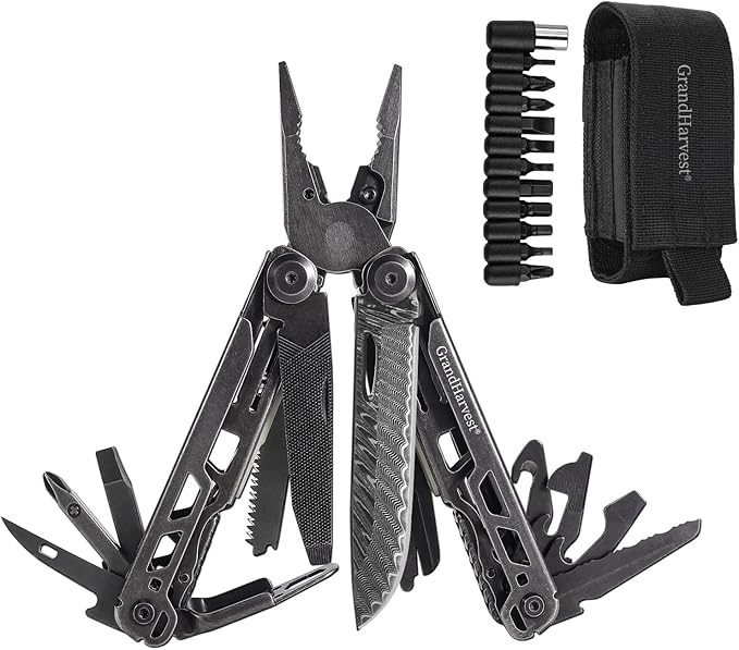 Multitool, 25-in-1 Spring Loaded Pliers Multi Tool, Each Tools with Safety Lock-Stainless Steel Multi-Tool, Propylene Sheath, Survival Gear for Camping, Hiking, Multi Plier, Pocket Knife