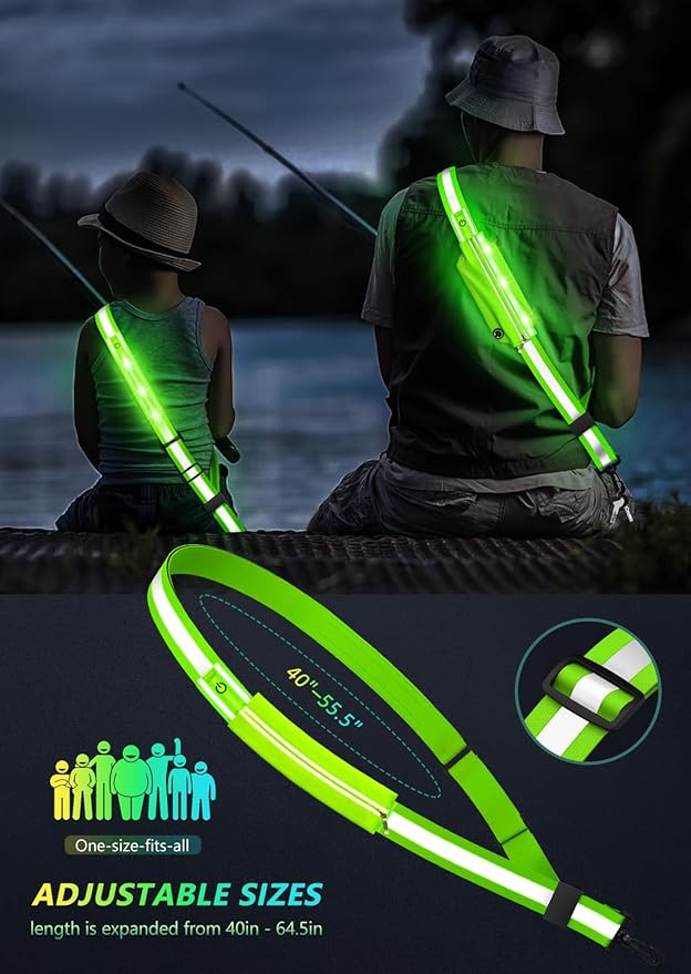 LED Reflective Belt Sash for Walking at Night, Night Running Safety Gear High Visibility Rechargeable LED Light Up Running Belt for Runners Walkers Men Women