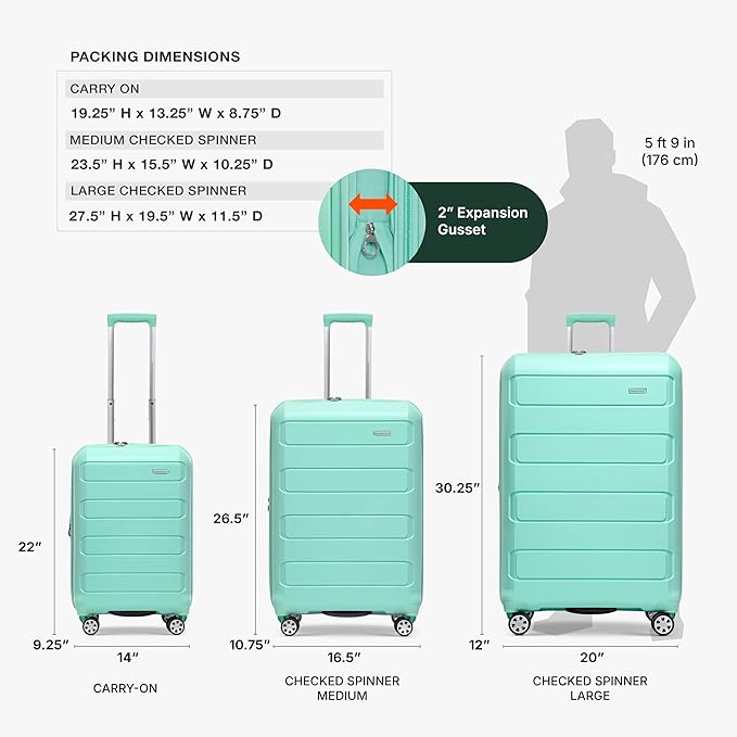 Traveler's Choice Pagosa Hardshell Expandable Luggage with Spinner Wheels, Mint, 26-Inch Medium