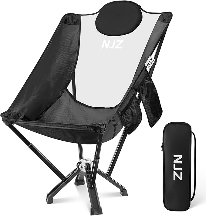 High Back Camping Chair,Outdoor Comfortable Chair for 600 LBS Capacity Oversized Camping Chair with Comfortable Backrest & Headrest, Quick Setup - Compact Folding Chair(Black)
