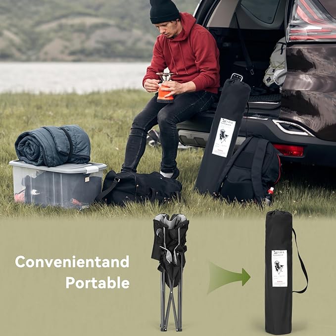 Camping Chairs 2 Pack, Camp Chair for Adults, Folding Chairs for Outside, Support 380 LBS, Portable Travel Lawn Outdoor Camping Chairs with Cup Holder & Cooler Bag, Sports Chairs for Baseball