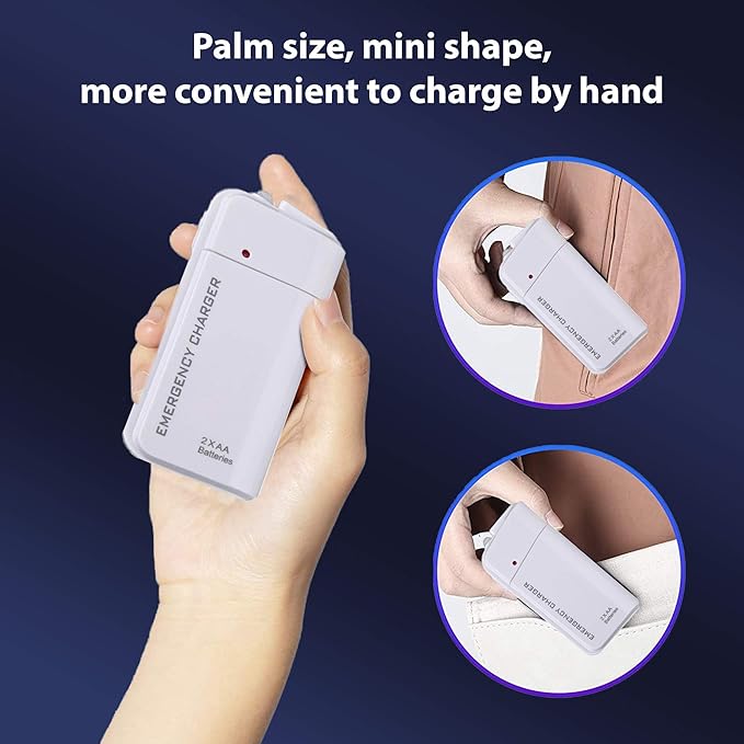 Portable AA Battery Travel Charger for Samsung Galaxy J3 Achieve and Emergency Re-Charger with LED Light! (Takes 2 AA Batteries) [White]