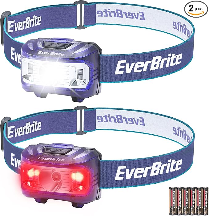 EverBrite Headlamp, 2 Pack Kids Headlamp with Red Light and Memory Function, Head Lamp for Adults and Kids with 5 Modes, Bright Headlamps for Camping, Running, Batteries Included
