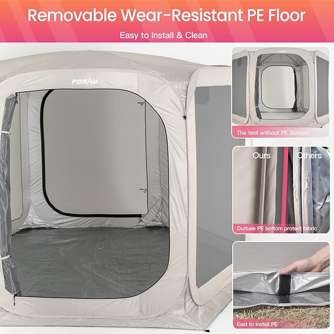 Porayhut Pop up Screen House Tent Sun Shelter with Breathable Mesh Doors,Portable Camping Tent with Detachable Waterproof Floor,10x10FT Screen Canopy Outdoor for Family Friends Party