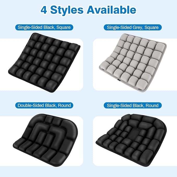 Seat Cushion, Office Chair Cushion with Storage Bag, Travel Seat Cushion for Airplane, Press Type Air Inflatable Airplane Seat Cushions for Plane, Car, Office (Single-Sided Grey, Square)