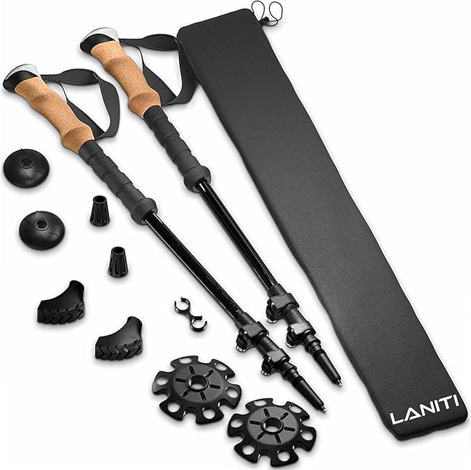Laniti Nordic Walking Sticks – Adjustable Hiking Poles Expandable to 54" – Lightweight Trekking Poles with 10 Tips – Shock-Absorbing Carbon Fiber & Aluminum – for Men, Women