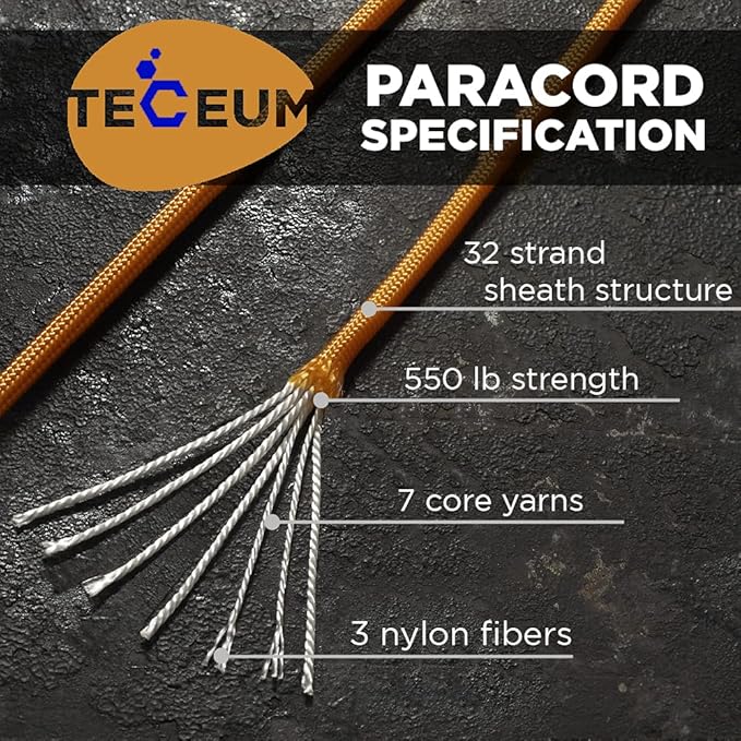 TECEUM 5/32" Paracord Rope 1000 – 1000ft / 200ft / 100ft / 50ft – Tactical Parachute Cord 4mm – 45+ Colors – Nylon String for Survival & Camping Gear – Stripe Cord for Survival – Utility Rope