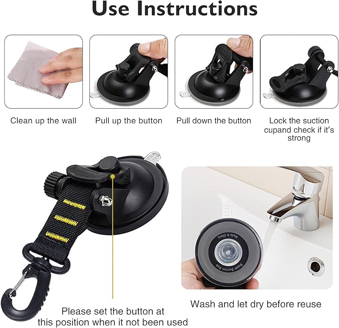 CONBOLA Suction Cups Hooks 4 Pieces Outdoor Car Camping Essentials Heavy Duty Upgraded Tie Down Suction Cup,Camper Accessories Strong Power for RV Boat Window Glass Camping Trap.(4 pcs,Yellow)