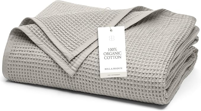 BOLL & BRANCH Waffle Bed Blanket - King/Cal King, Pewter - Luxury 100% Organic Cotton - Soft, Lightweight and Breathable - Textured Waffle Weave