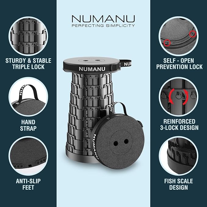 2-Pack 2025 Upgraded Collapsible Stool, Max 620lb Portable Folding Stool, Height Adjustable Retractable Telescopic Seat, Travel Chair, Foldable Camping Seat or Footrest Gift for Outdoors