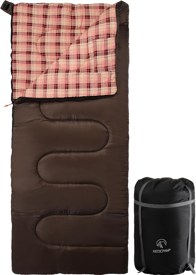 REDCAMP Cotton Flannel Sleeping Bag for Camping Backpacking, Adults Cold Weather Envelope Sleeping Bags with 2/3/4/6lbs Filling