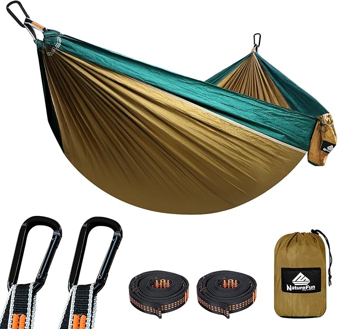 NATUREFUN Ultra-Light Travel Camping Hammock | 300kg Load Capacity,Breathable,Quick-Drying | 2 x Premium Carabiners,2 x Nylon Slings Included | Outdoor Indoor Garden