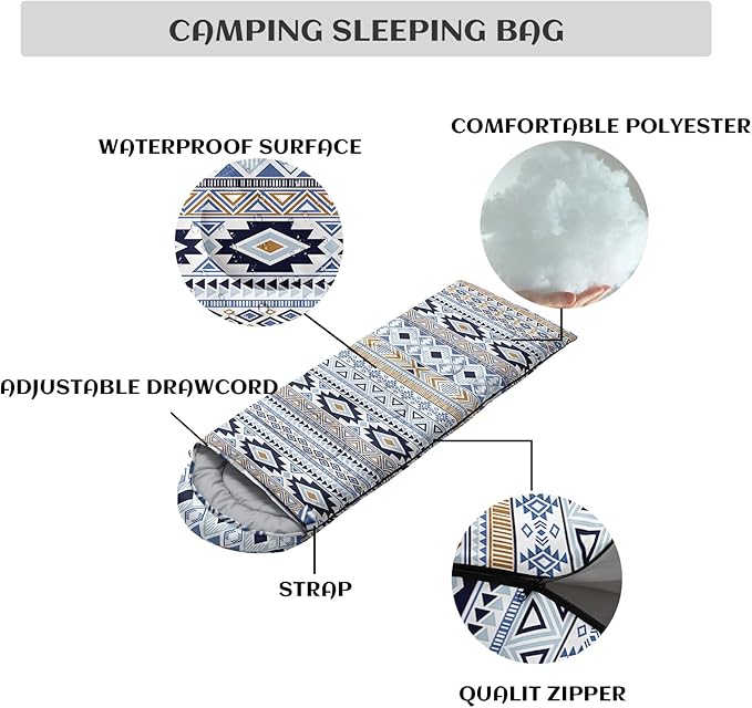 Sleeping Bags for Adults and Kids，3D Printing Camping Sleeping Bag for Girls Boys Lightweight Waterproof Cold/Warm 3-Season，Outdoor Travel with Compression Bags