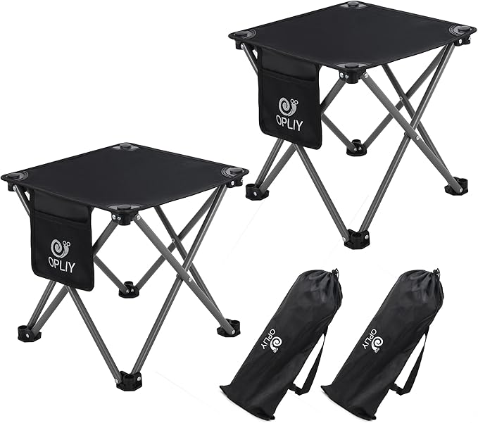 Opliy Camping Stool 2 Pack,13 Inch Portable Folding Stool for Outdoor Gardening and Beach Hiking Fishing,Foot Stool with Carry Bag (Black)