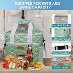 iknoe Large Cooler Bag Collapsible, 15L Insulated Bags, Leakproof Lunch Cooler Tote with Multi-Pockets for Adult, Insulated Lunch Box for Beach, Picnic, Work, Green Wave 24-Can
