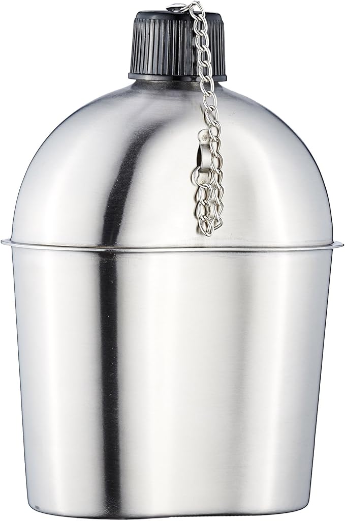 DARTMOOR G.I. Army Stainless Steel Canteen Military with Cup and Green Nylon Cover Waist Belt for Camping Hiking