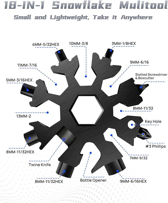 BIBURY 12 in 1Multitool Hammer with Snowflake Tool, Survival Gear Outdoor Multi Tool with Safety Lock, Hammer Multitool for Outdoor, Camping, Hiking,Husband, Boyfriend