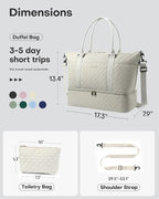 HOTOR Travel Duffel Bag - Weekender Bags for Women, Gym Tote Bags with Shoe Compartment, Carry On Overnight Bag with Toiletry Bag for Travel Essentials and Travel Accessories, Beige, 13.4"×17.3"×7.9"