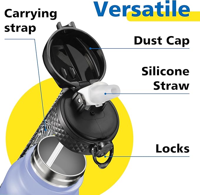 Han's Bottle Sports Water Bottle - 32 Oz, Straw Lid, Leak Proof, Vacuum Insulated Stainless Steel, Double Walled, Thermo Mug,Lilac green