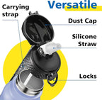 Han's Bottle Sports Water Bottle - 32 Oz, Straw Lid, Leak Proof, Vacuum Insulated Stainless Steel, Double Walled, Thermo Mug,Lilac green