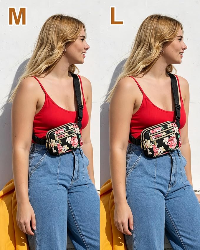 Capolo Fanny Packs for Women Fashion Waist Packs Bag with Adjustable Strap and 4 Zipper Pockets Waterproof Everywhere Crossbody Belt Bag for Workout Running Travelling(Rose)