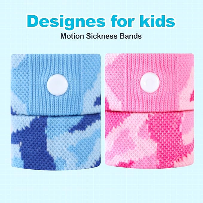 Motion Sickness Bands for Kids Cruise Travel Essentials Anti-Nausea Acupressure Wristband for Morning Car Sea Sickness Wristbands for Kids (2 Pairs Camo Purple)…