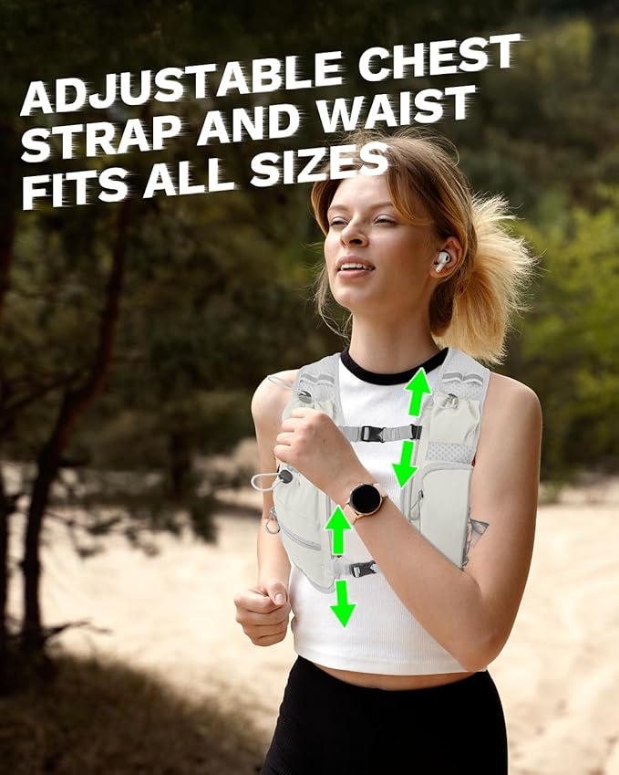 Running Vest for Women and Men, Hydration Running Backpack, Runners Vest, Hydration Vest, with Front Phone Holder, Adjustable Chest and Waist Strap - 2L Wide-Open Water Bladder Included