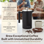 SterlingPro Stainless Steel French Press Coffee Maker 1.5 L (51 oz) Black – Double Walled Insulated Large Coffee Press, Durable Design Keeps Drinks Hot, Easy to Use and Clean for Rich Flavor Brewing