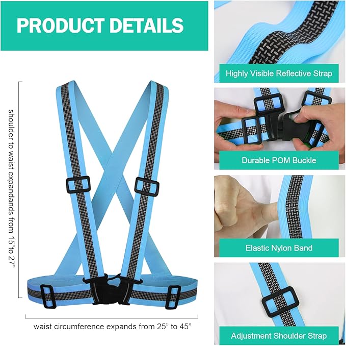 Reflective Vest Running Gear,Reflective Straps Safety Vest High Visible Vest for Night Running,Cycling,Motorcycle,Walking Vest 2Pack